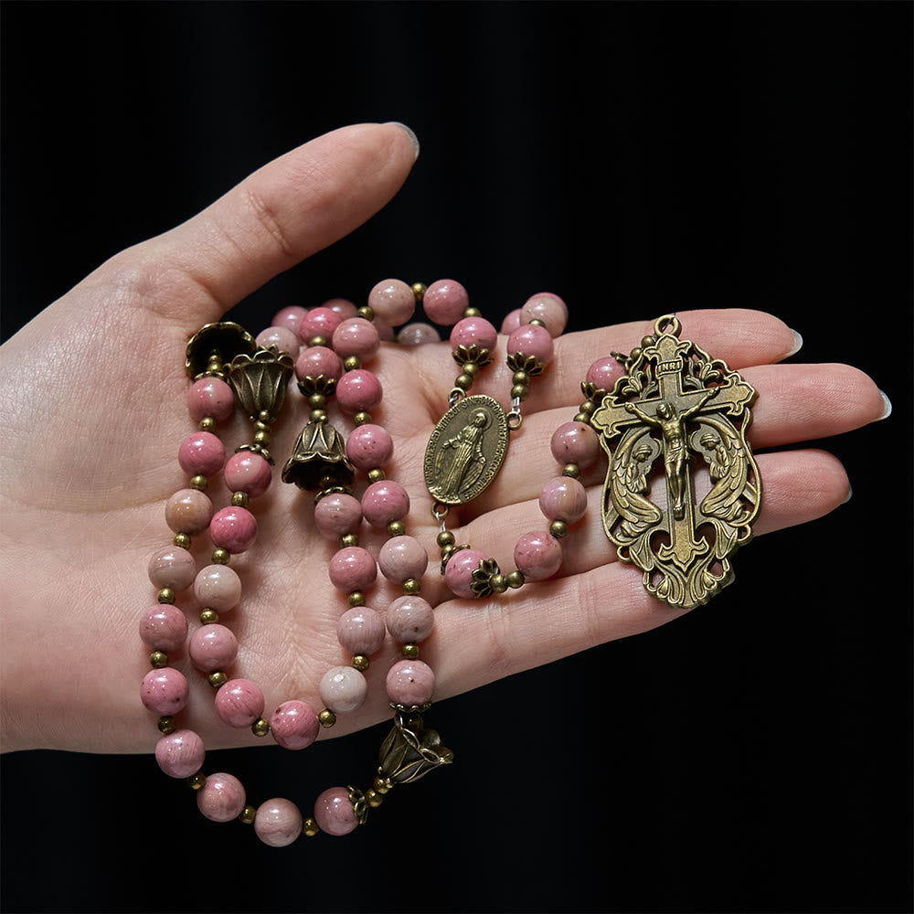 Christianartworkshop Rosario de tulipanes de bronce con diseño de palisandro: Gracia firme en la oración. - image 1