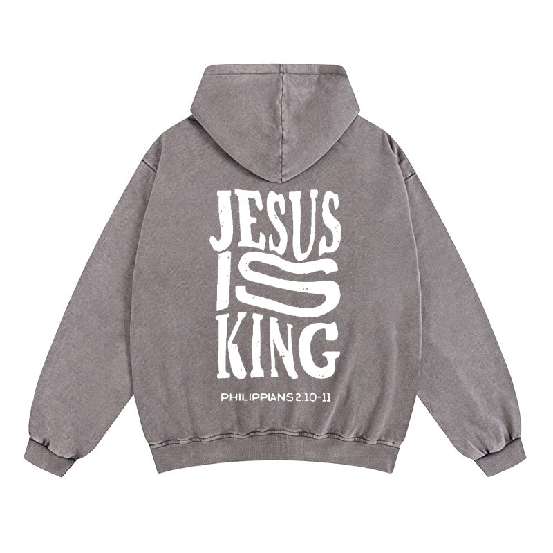Chaqueta con capucha y cremallera de Christianartworkshop : Jesús es Rey. Declaración de fe según Filipenses 2:10-11. - Gris - 2XL - image 0