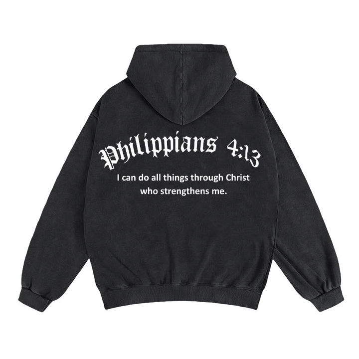 Chaqueta con capucha y cremallera de Christianartworkshop Filipenses 4:13: Regalo de fe con mensaje de fortaleza - Negro - 2XL - image 0