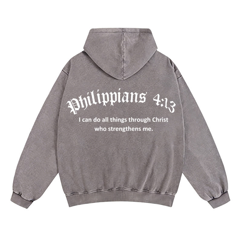 Chaqueta con capucha y cremallera de Christianartworkshop Filipenses 4:13: Regalo de fe con mensaje de fortaleza - Gris - 2XL - image 8