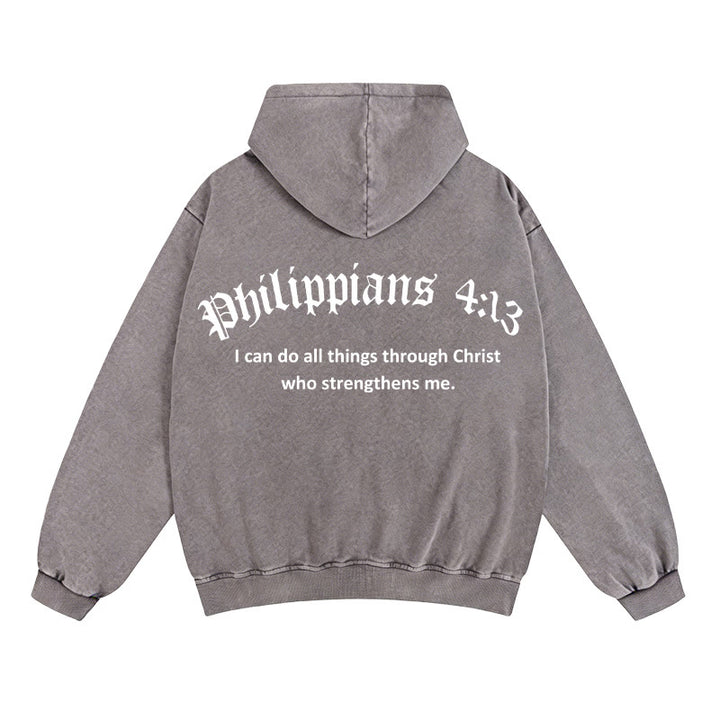 Chaqueta con capucha y cremallera de Christianartworkshop Filipenses 4:13: Regalo de fe con mensaje de fortaleza - Gris - 2XL - image 8