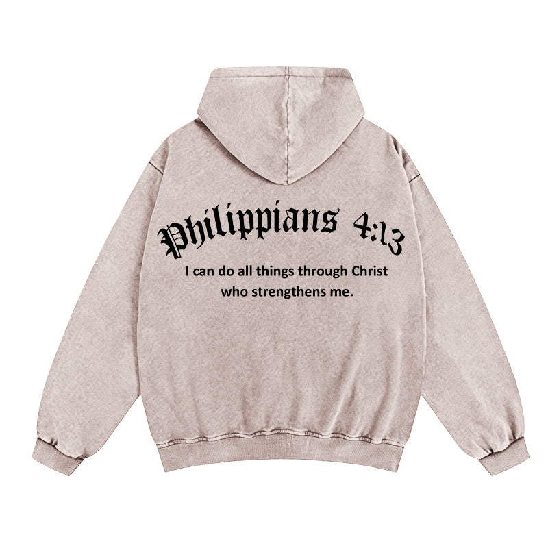 Chaqueta con capucha y cremallera de Christianartworkshop Filipenses 4:13: Regalo de fe con mensaje de fortaleza - Albaricoque - 2XL - image 4