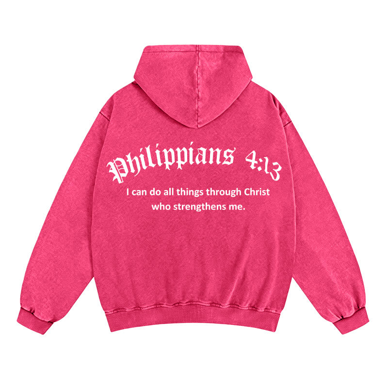 Chaqueta con capucha y cremallera de Christianartworkshop Filipenses 4:13: Regalo de fe con mensaje de fortaleza - Rosa - 2XL - image 11