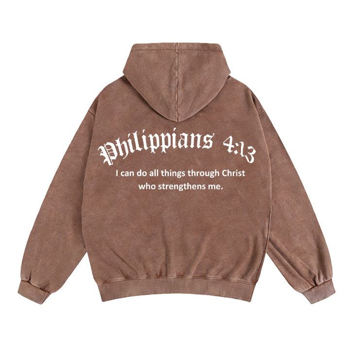 Chaqueta con capucha y cremallera de Christianartworkshop Filipenses 4:13: Regalo de fe con mensaje de fortaleza - Café - 2XL - image 14