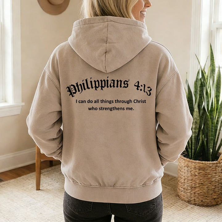 Chaqueta con capucha y cremallera de Christianartworkshop Filipenses 4:13: Regalo de fe con mensaje de fortaleza - image 6