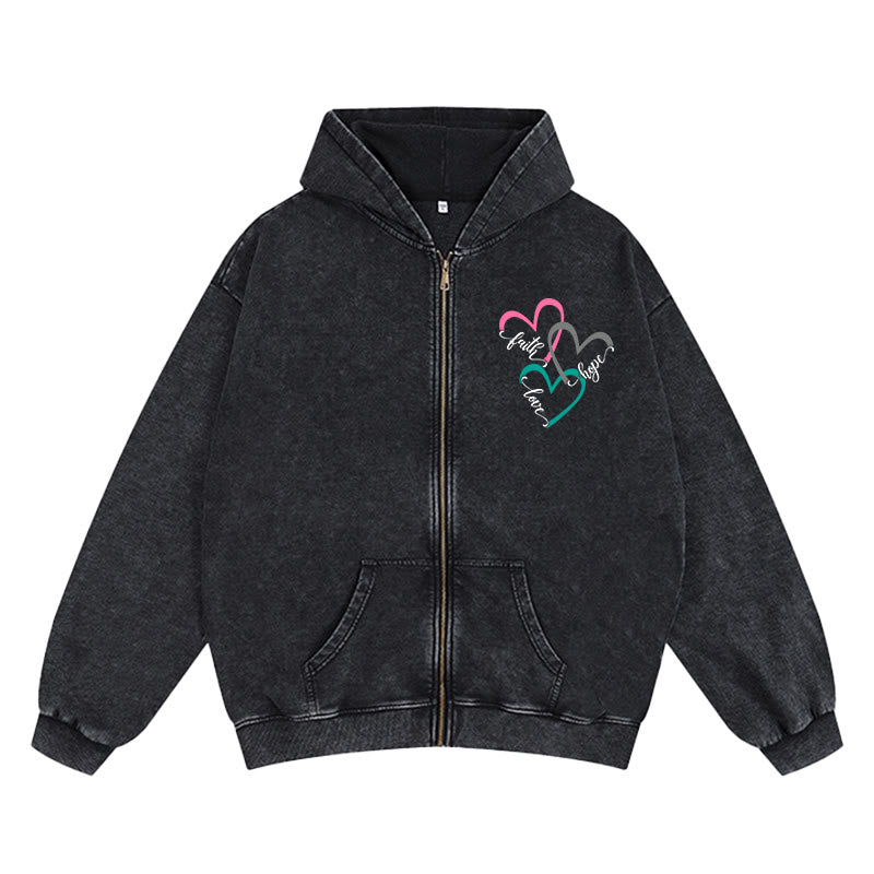 Chaqueta con capucha y cremallera inspirada en la fe y con triple corazón de Christianartworkshop : para uso diario en la devoción. - Negro - 2XL - image 0
