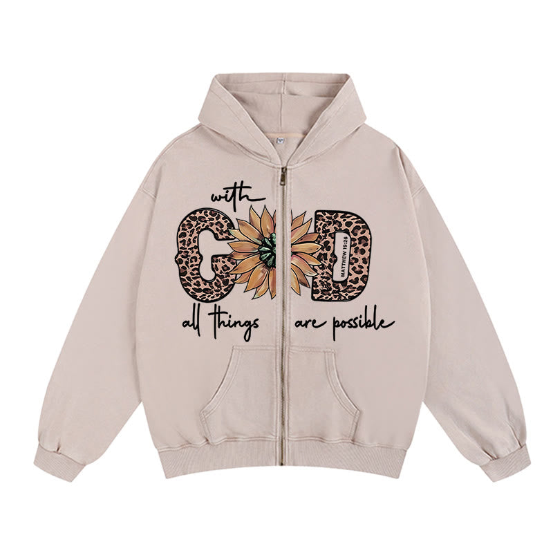 Chaqueta con capucha y cremallera con estampado de girasoles de Christianartworkshop , inspirada en Dios: un recordatorio diario de fe. - Albaricoque - 2XL - image 0