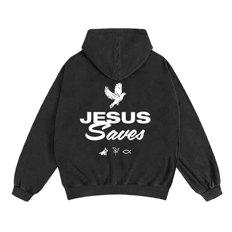 Chaqueta con capucha y cremallera Christianartworkshop Paloma y Cruz Jesús Salva: Consuelo espiritual para cada día - Negro - 2XL - image 7