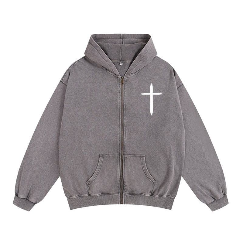 Chaqueta con capucha y cremallera Christianartworkshop Paloma y Cruz Jesús Salva: Consuelo espiritual para cada día - image 1