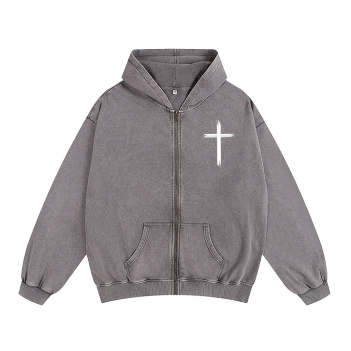 Chaqueta con capucha y cremallera Christianartworkshop Paloma y Cruz Jesús Salva: Consuelo espiritual para cada día - image 1