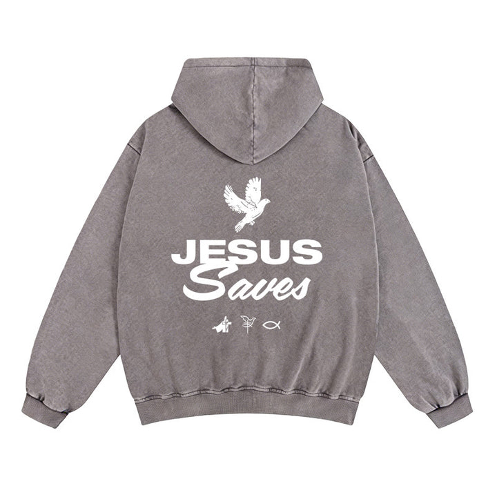 Chaqueta con capucha y cremallera Christianartworkshop Paloma y Cruz Jesús Salva: Consuelo espiritual para cada día - Gris - 2XL - image 0