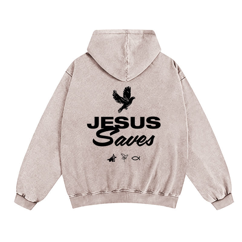 Chaqueta con capucha y cremallera Christianartworkshop Paloma y Cruz Jesús Salva: Consuelo espiritual para cada día - Albaricoque - 2XL - image 3