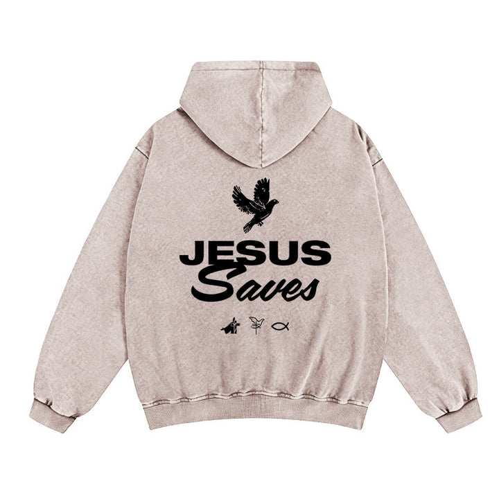 Chaqueta con capucha y cremallera Christianartworkshop Paloma y Cruz Jesús Salva: Consuelo espiritual para cada día - Albaricoque - 2XL - image 3
