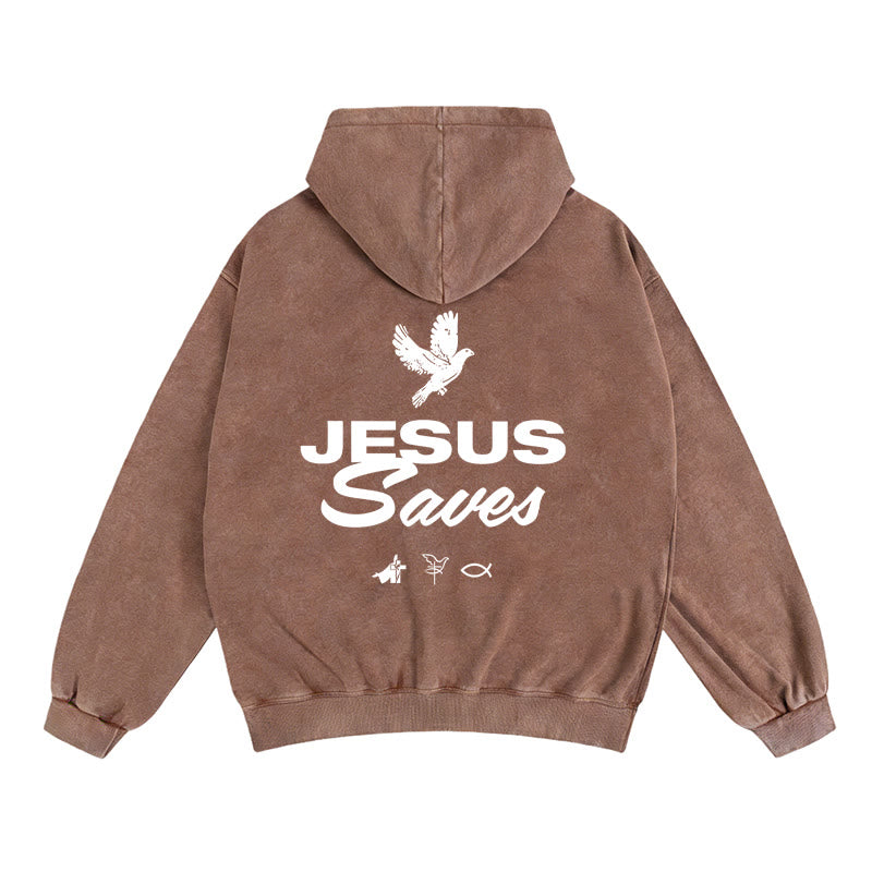 Chaqueta con capucha y cremallera Christianartworkshop Paloma y Cruz Jesús Salva: Consuelo espiritual para cada día - Café - 2XL - image 11