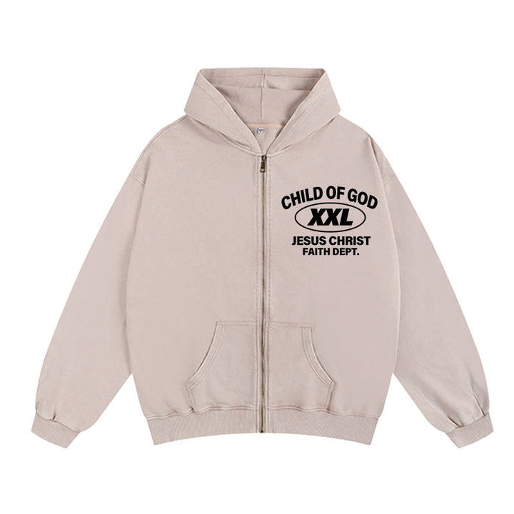 Chaqueta con capucha y cremallera "Child of God Identity" de Christianartworkshop : Fusiona la fe y la expresión del estilo urbano. - Albaricoque - 2XL - image 2