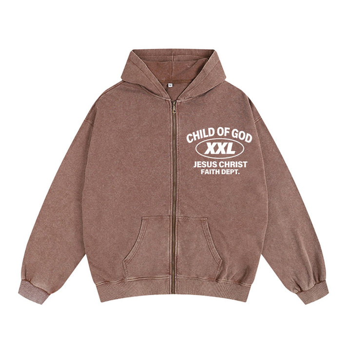 Chaqueta con capucha y cremallera "Child of God Identity" de Christianartworkshop : Fusiona la fe y la expresión del estilo urbano. - Café - 2XL - image 0