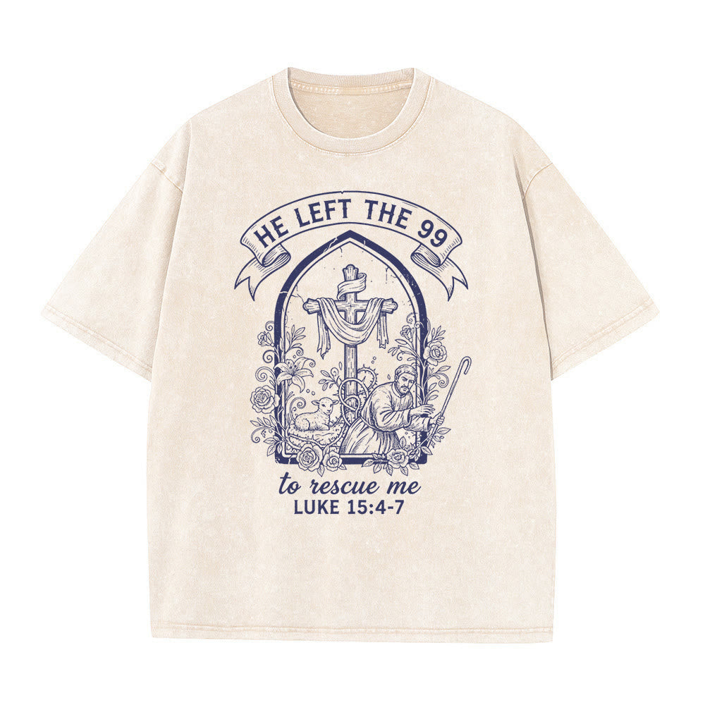 Christianartworkshop Camiseta unisex lavada con estampado de pastor y cordero "Su cuidado incansable" - Beige - 5XL - image 0
