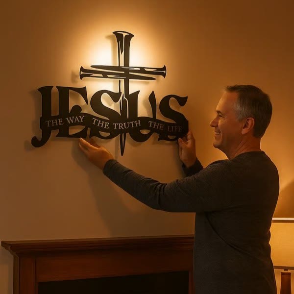 Christianartworkshop Decoración de pared metálica con diseño de Jesús fiel y cruz para el hogar. - image 2