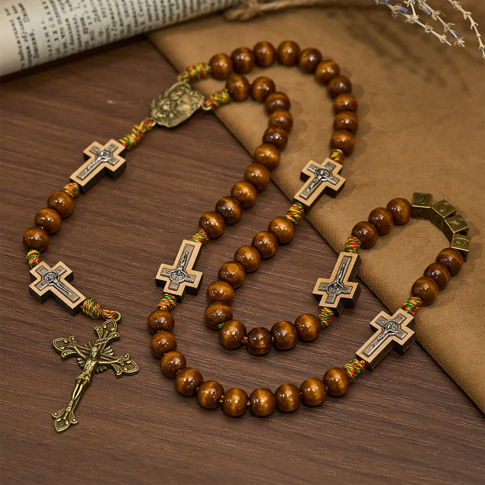 Christianartworkshop Rosario de madera para Año Nuevo 2026: Diseño de fe con cordón de algodón colorido - Rosario de Año Nuevo 2026 - image 0