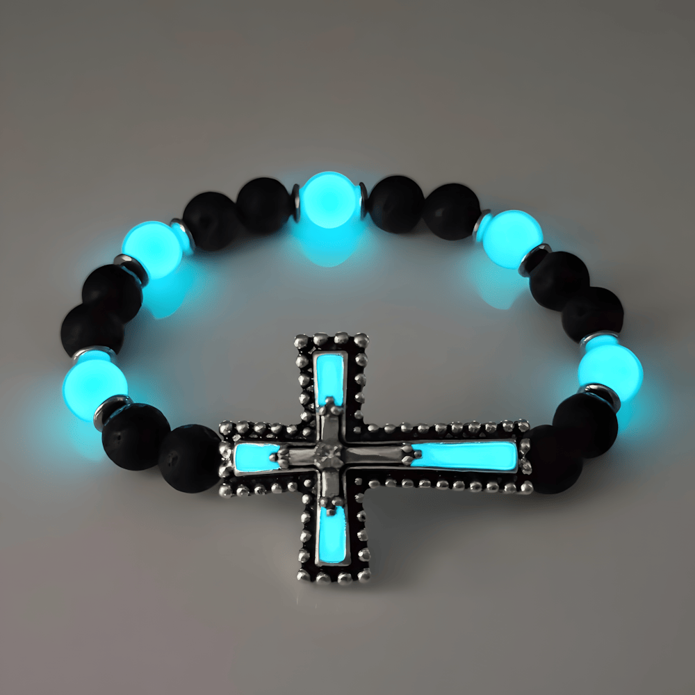 Christianartworkshop Conjunto de joyas con cruz que brilla en la oscuridad y piedra volcánica: Mantén cerca su gracia después del anochecer. - image 8