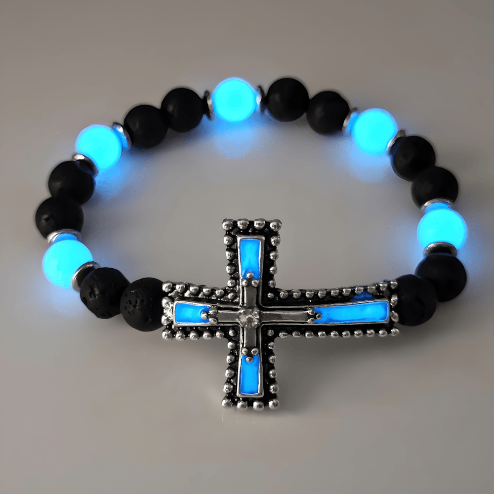 Christianartworkshop Conjunto de joyas con cruz que brilla en la oscuridad y piedra volcánica: Mantén cerca su gracia después del anochecer. - image 1