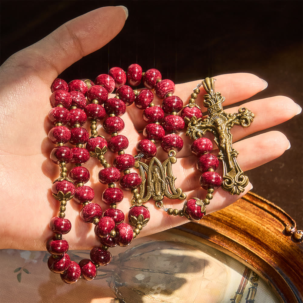 Christianartworkshop Rosario de cuentas de ábaco color rojo vino vintage: Cuentas de oración católicas tradicionales - image 1