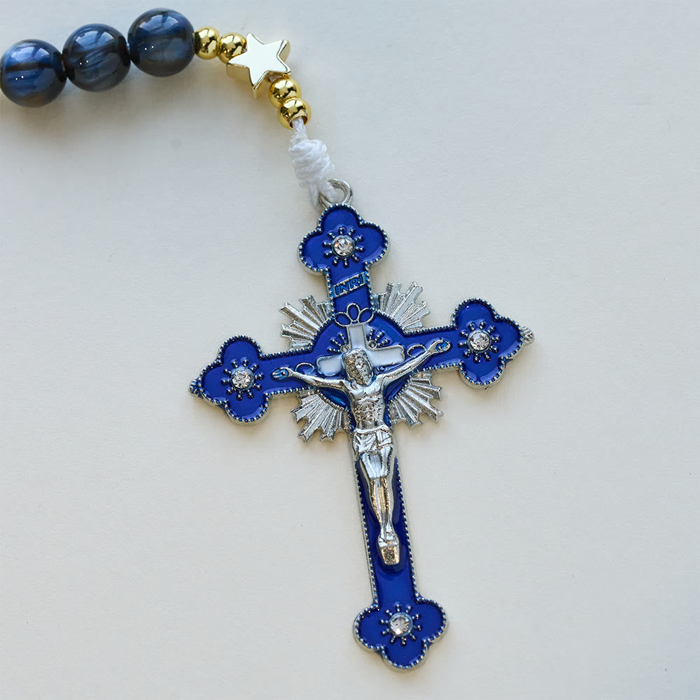 Christianartworkshop Rosario azul profundo estrellado con separadores de estrellas y devoción a Nuestra Señora. - image 7