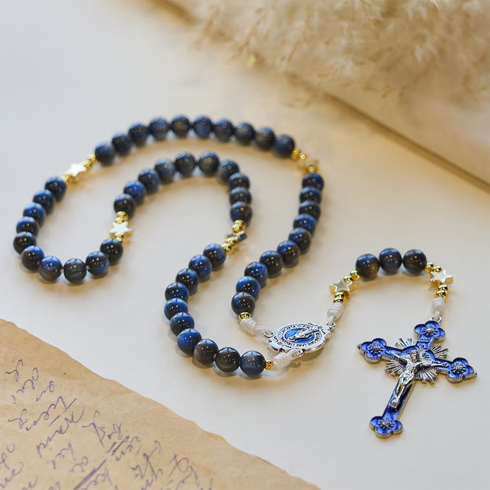 Christianartworkshop Rosario azul profundo estrellado con separadores de estrellas y devoción a Nuestra Señora. - image 5