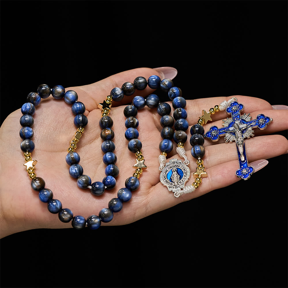 Christianartworkshop Rosario azul profundo estrellado con separadores de estrellas y devoción a Nuestra Señora. - image 1