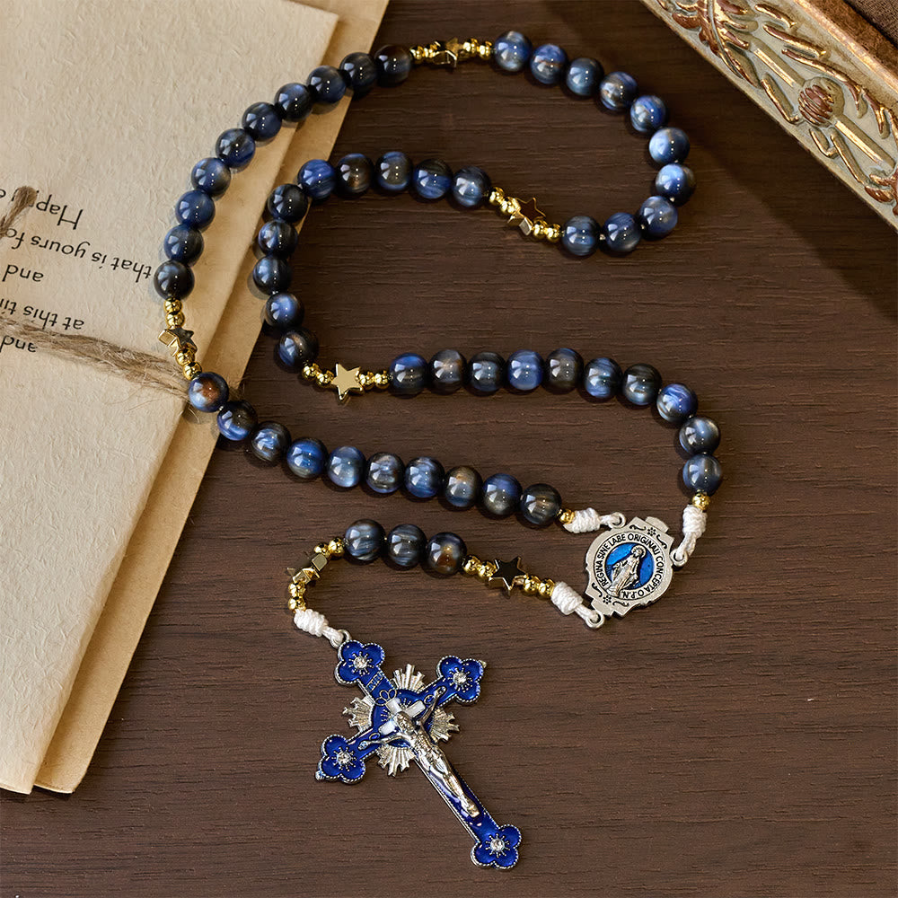 Christianartworkshop Rosario azul profundo estrellado con separadores de estrellas y devoción a Nuestra Señora. - image 2