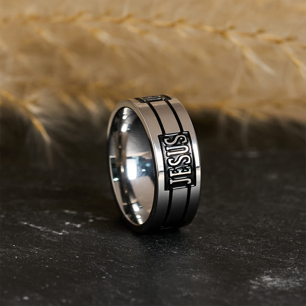 Christianartworkshop Anillo metálico con la inscripción JESÚS en negrita: Lleva su gracia contigo a diario. - US 13 - image 0
