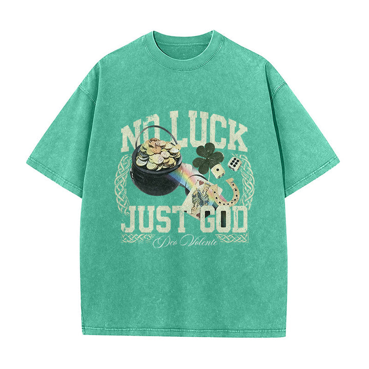 Christianartworkshop Camiseta unisex lavada con el lema "Sin suerte, solo Dios" para el Día de San Patricio. - Verde - 5XL - image 3