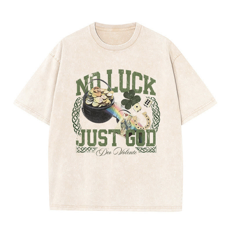 Christianartworkshop Camiseta unisex lavada con el lema "Sin suerte, solo Dios" para el Día de San Patricio. - Beige - 5XL - image 4