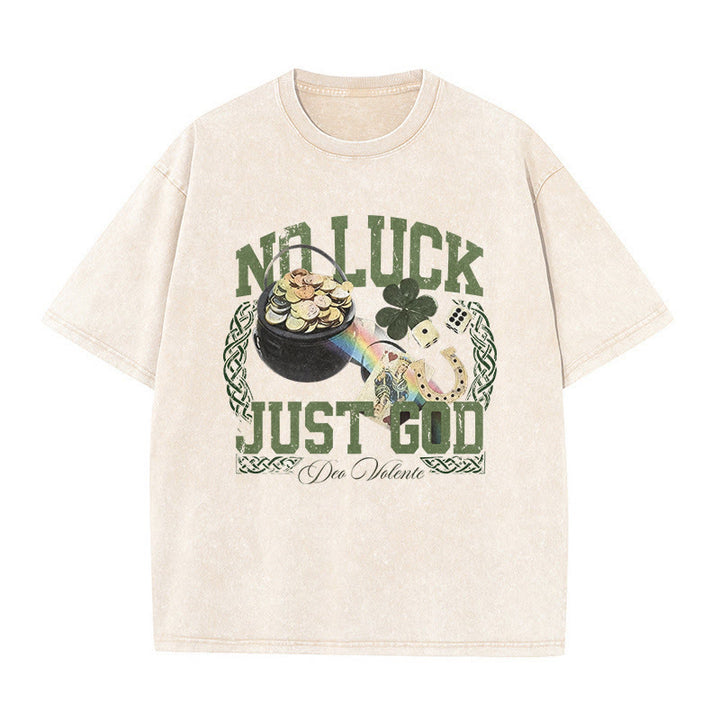 Christianartworkshop Camiseta unisex lavada con el lema "Sin suerte, solo Dios" para el Día de San Patricio. - Beige - 5XL - image 4