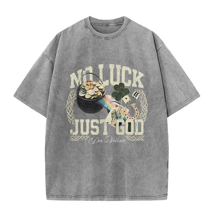 Christianartworkshop Camiseta unisex lavada con el lema "Sin suerte, solo Dios" para el Día de San Patricio. - Gris - 5XL - image 5