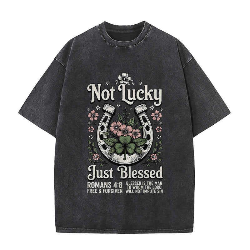 Christianartworkshop "No tengo suerte, solo tengo bendiciones" Romanos 4:8 Camiseta unisex lavada - Negro - 5XL - image 7