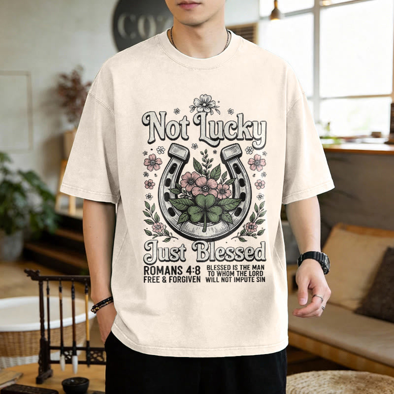 Christianartworkshop "No tengo suerte, solo tengo bendiciones" Romanos 4:8 Camiseta unisex lavada - image 1