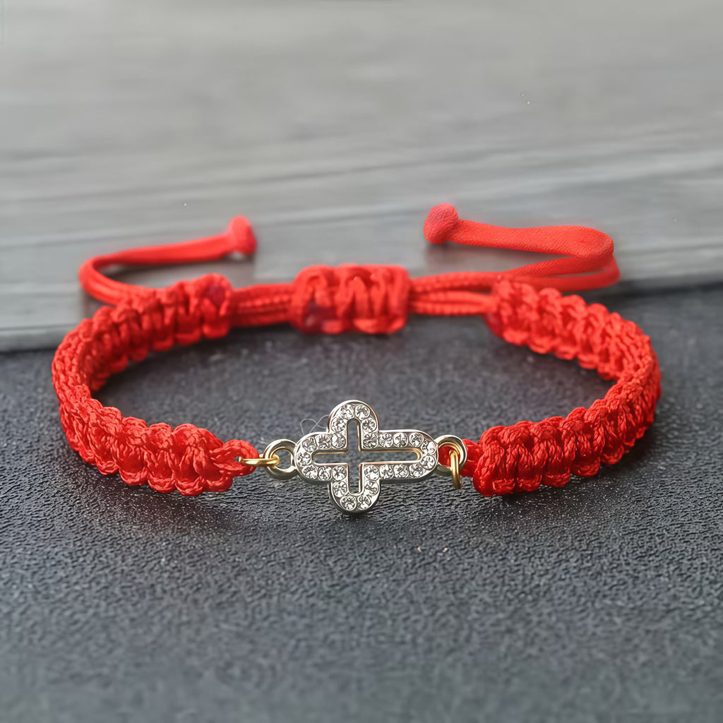 Christianartworkshop Cruz de cordón tejido con pulsera de cruz brillante: Afianza tu fe en Su presencia eterna. - Rojo - image 0