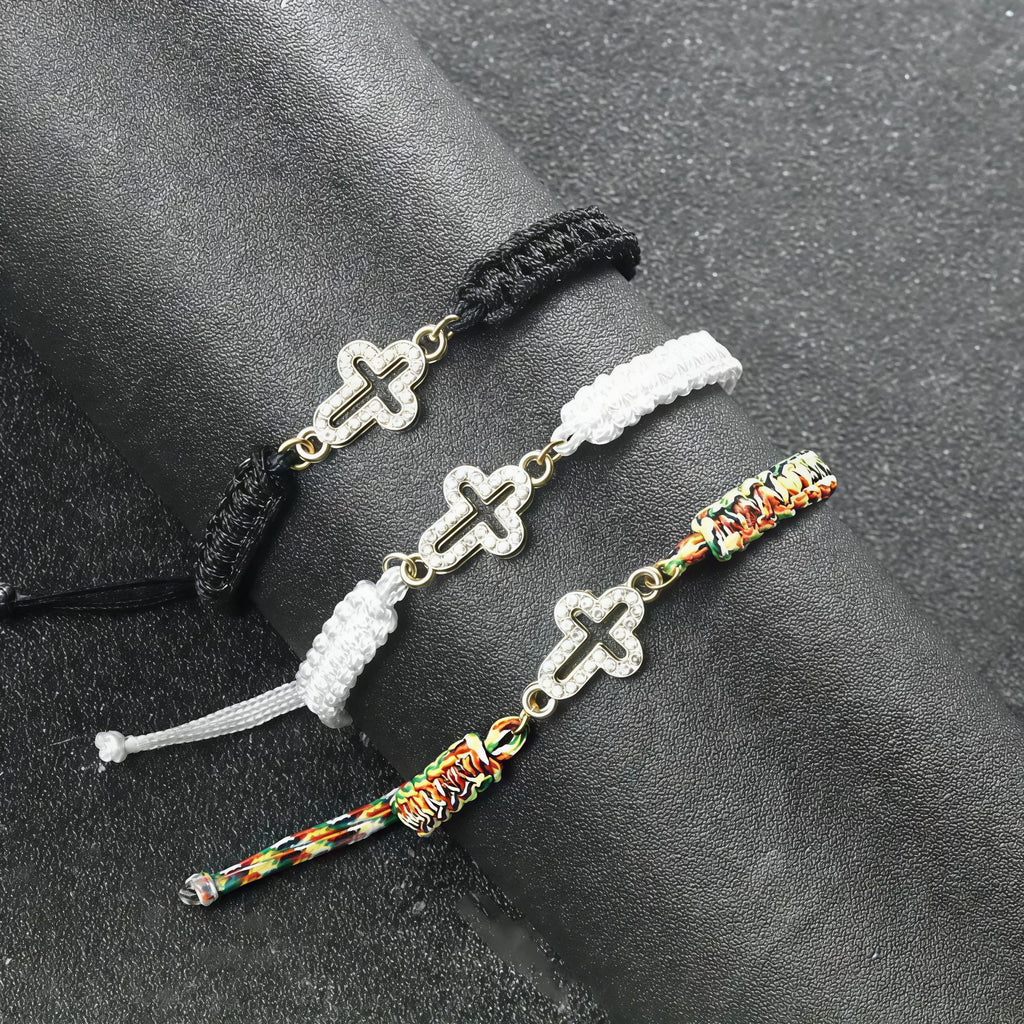 Christianartworkshop Cruz de cordón tejido con pulsera de cruz brillante: Afianza tu fe en Su presencia eterna. - image 1