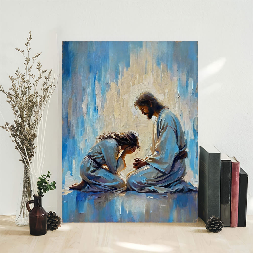 Christianartworkshop Lámina decorativa "Cuidado del Pastor": Un tierno compañero para el hogar. - 13,77"*19,58"*0,7"/35*50*1,8 cm - Cuadro en lienzo enmarcado - image 0