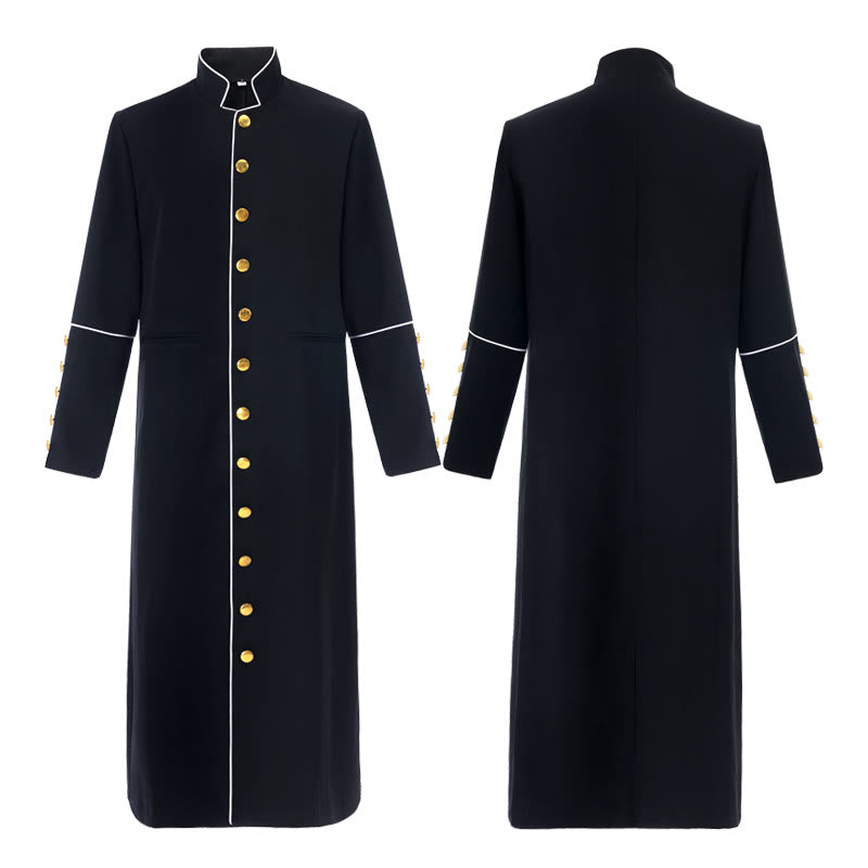 Christianartworkshop Sotana clásica multicolor para clérigos con ribete en contraste y elegancia medieval. - Negro con detalles dorados - 3XL - image 1