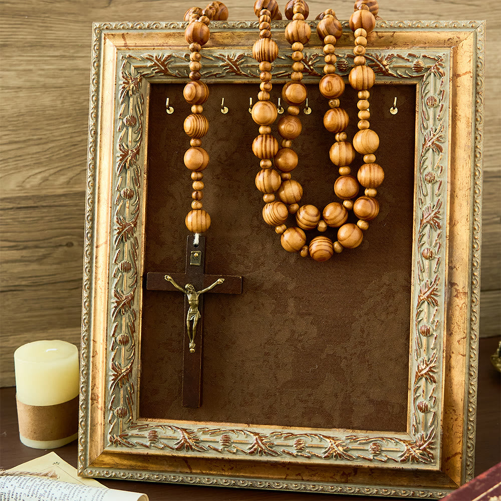 Christianartworkshop Crucifijo de madera de olivo hecho a mano, rosario de oración - image 1