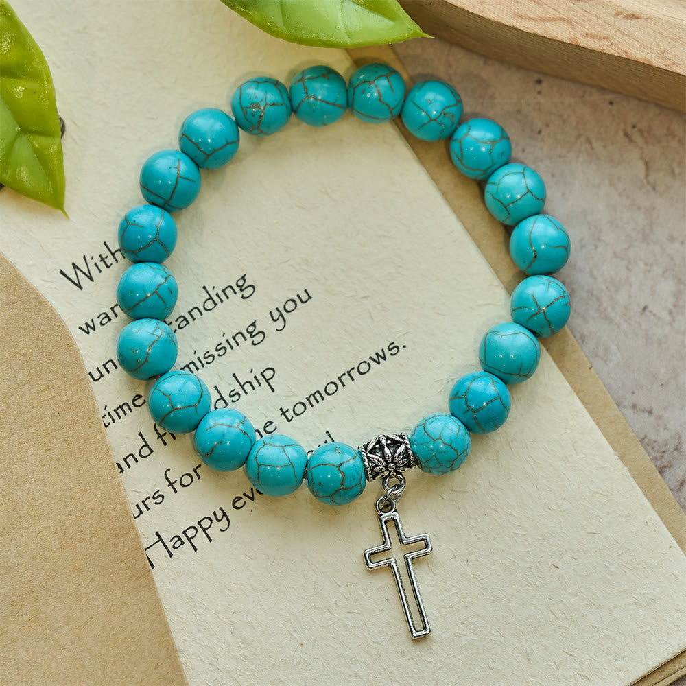 Christianartworkshop Pulsera con cruz cristiana de cuentas turquesas de 10 mm - image 5