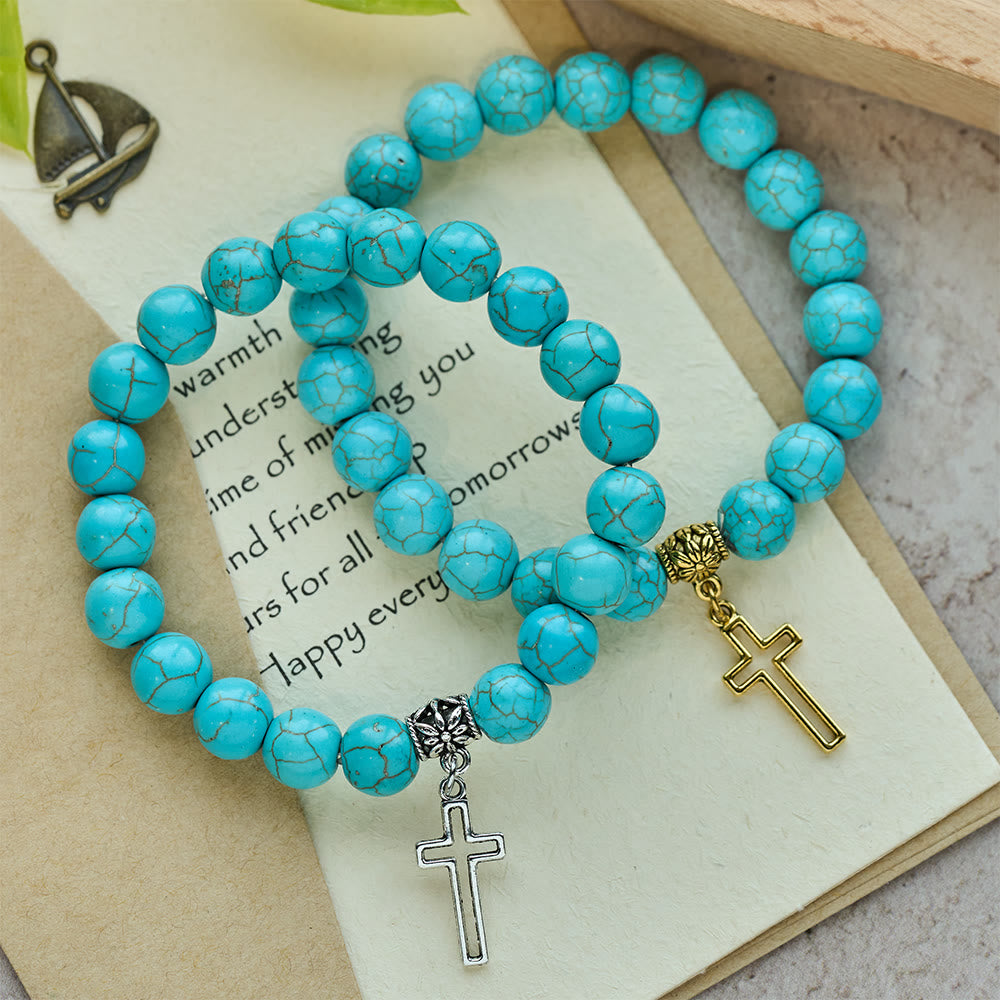 Christianartworkshop Pulsera con cruz cristiana de cuentas turquesas de 10 mm - image 8