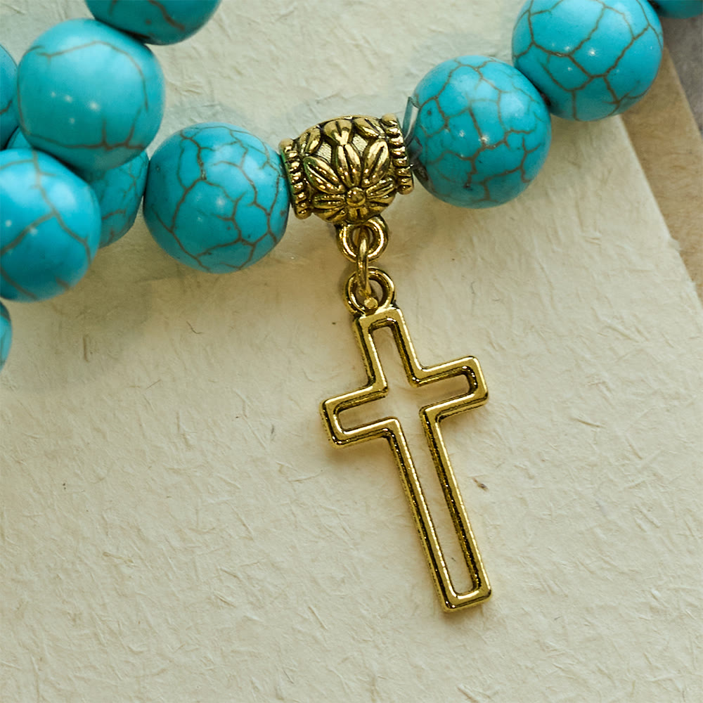 Christianartworkshop Pulsera con cruz cristiana de cuentas turquesas de 10 mm - image 4