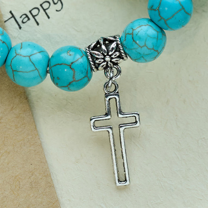 Christianartworkshop Pulsera con cruz cristiana de cuentas turquesas de 10 mm - image 6