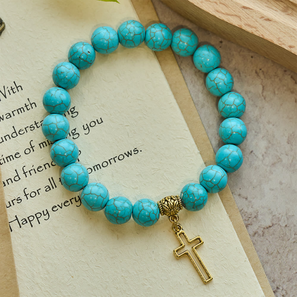 Christianartworkshop Pulsera con cruz cristiana de cuentas turquesas de 10 mm - image 3
