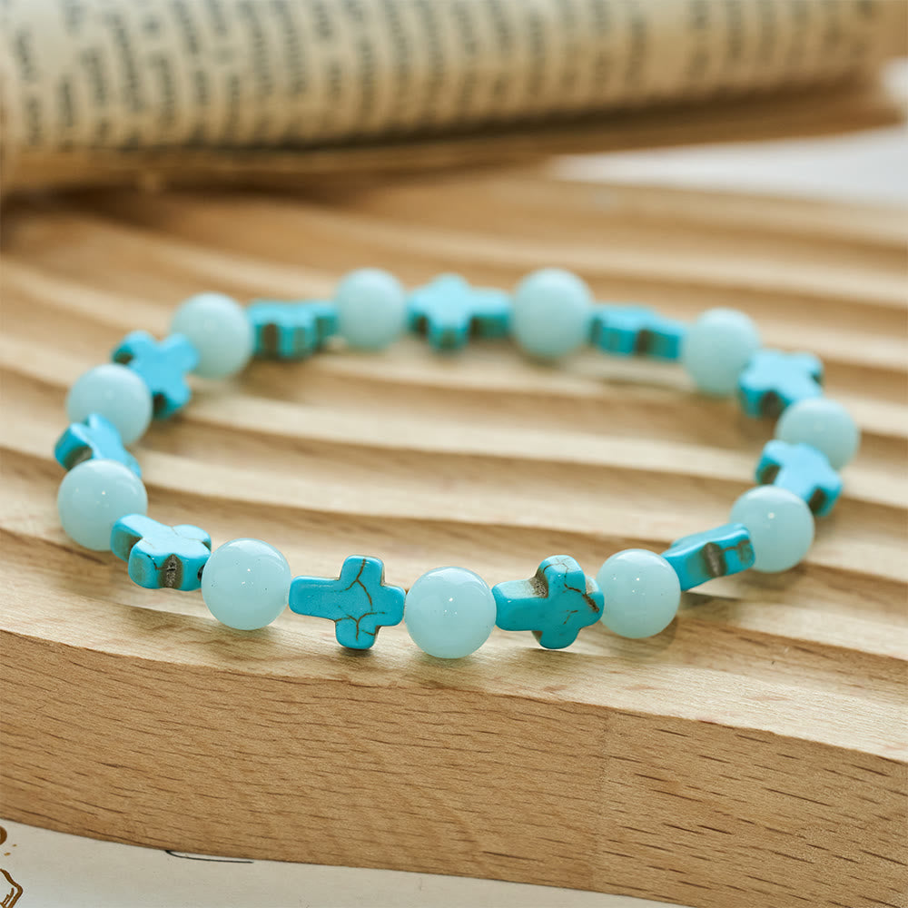 Christianartworkshop Pulsera con cruz turquesa y perlas luminosas - Pulsera luminosa - image 0