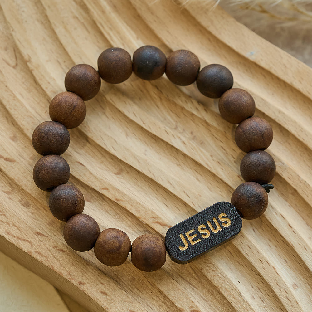 Christianartworkshop Pulsera de madera de Jesús, joyería de regalo - Café - image 0