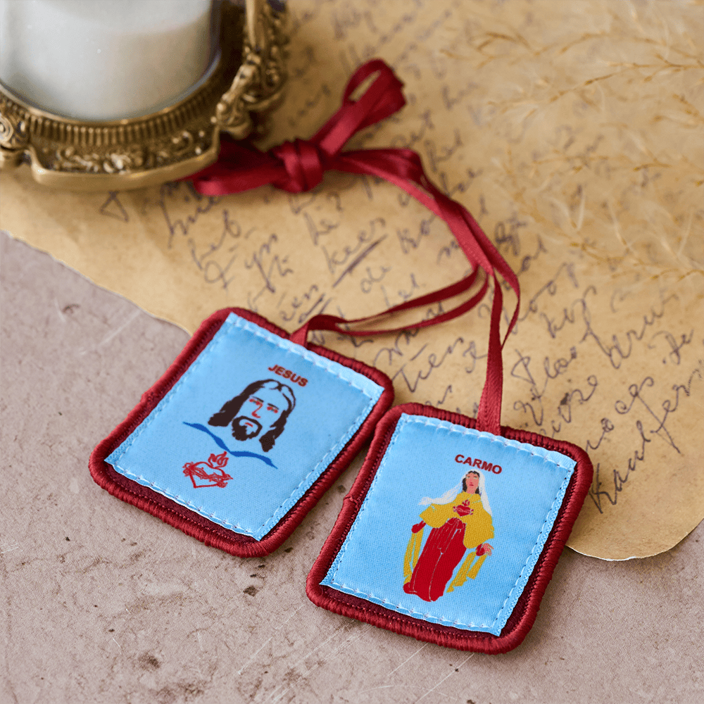 Christianartworkshop Escapulario católico rojo de Nuestra Señora del Monte Carmelo y Corazón de Jesús de Jacredo - image 1